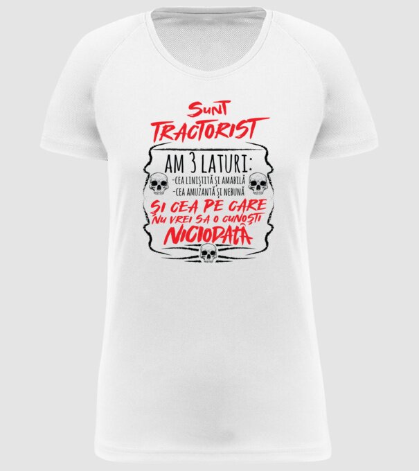 sunt tractorist, am 3 laturi model alb pe tricou
