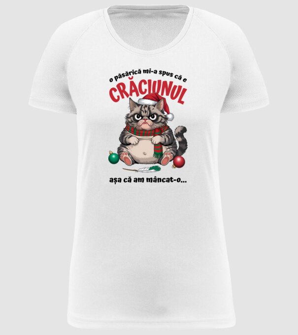 Am mâncat pasărea Crăciun pisică Alb model alb pe tricou