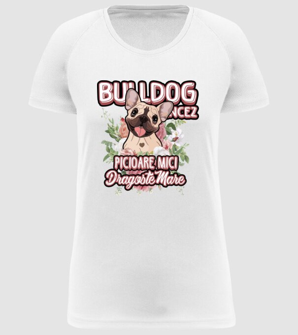 Bulldog francez picioare mici dragoste mare model alb pe tricou