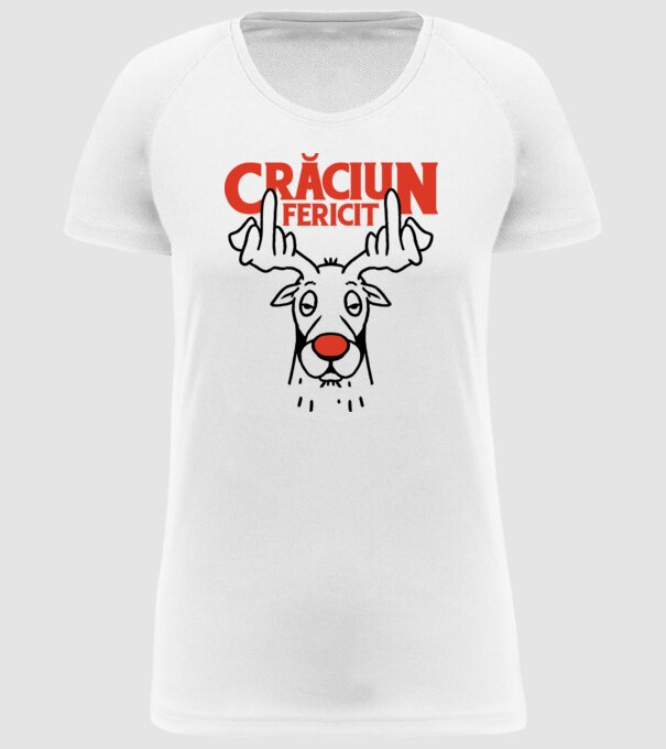 Căprioară de Crăciun antisocială model alb pe tricou