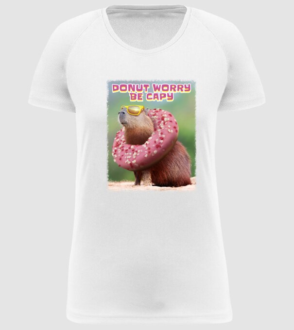 Capybara Donut worry be capy model alb pe tricou