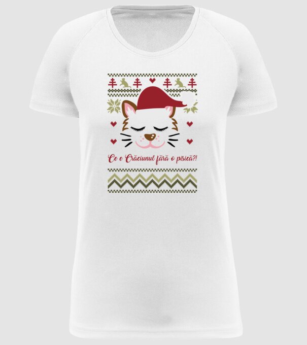 Ce e Crăciunul fără o pisică?! model alb pe tricou