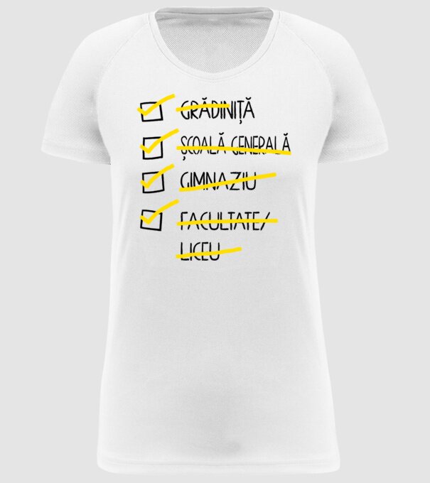 Cheklist educație - Facultate alb model alb pe tricou
