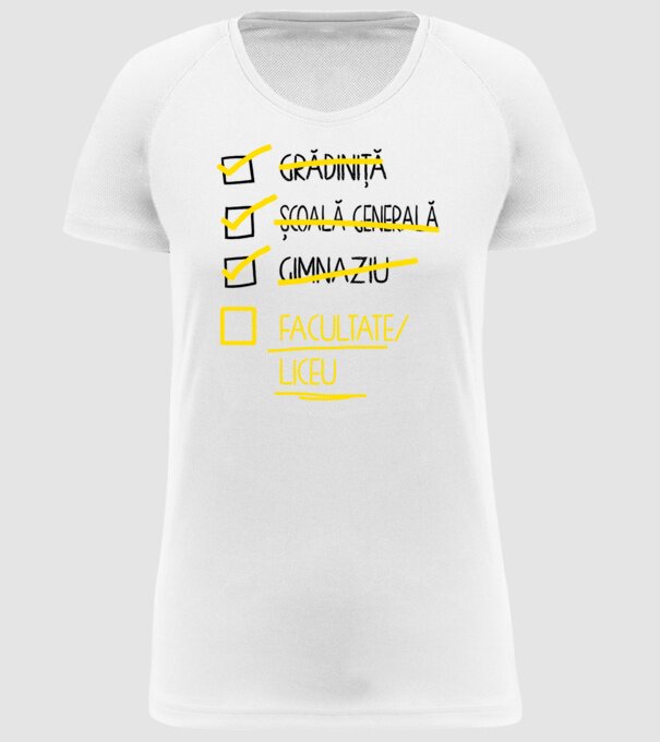 Cheklist educație - Gimnaziu alb model alb pe tricou