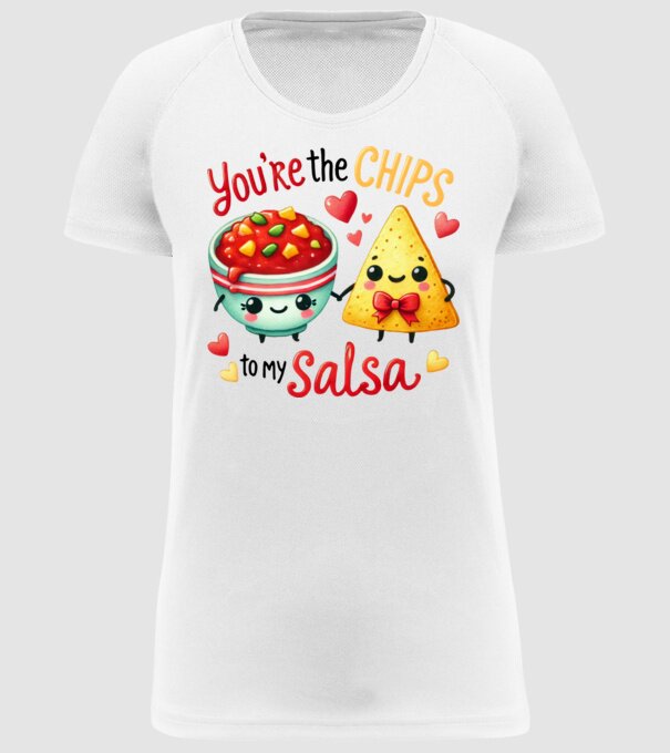 Chips to my Salsa model alb pe tricou