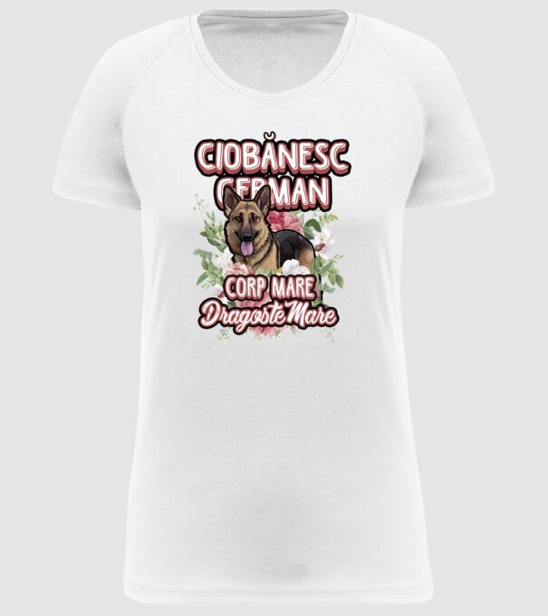 ciobănesc german - corp mare, dragoste mare model alb pe tricou