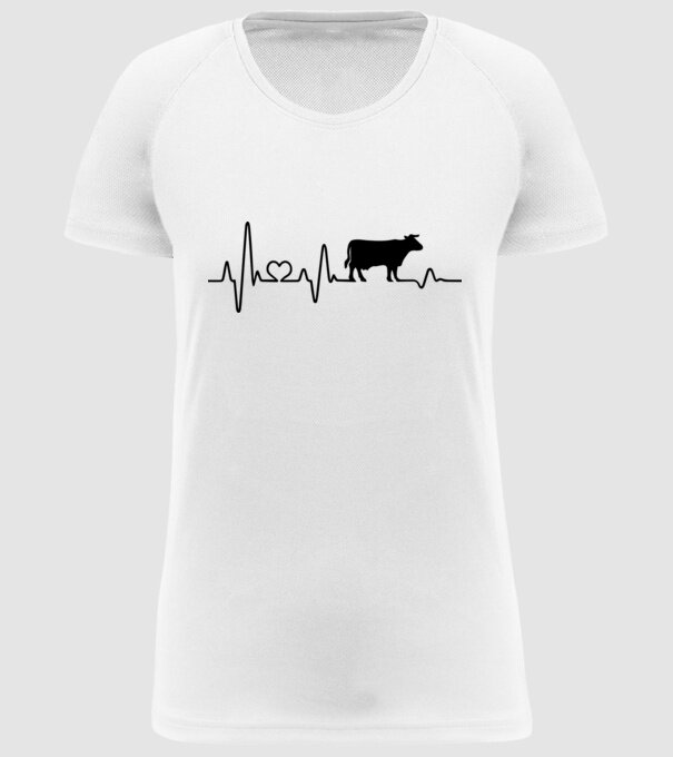 Cow Heartbeat model alb pe tricou