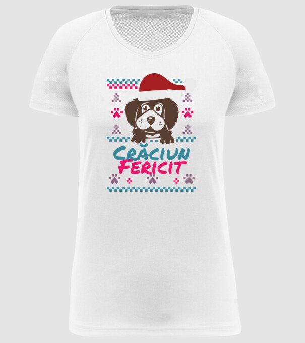 Crăciun Fericit câine model alb pe tricou