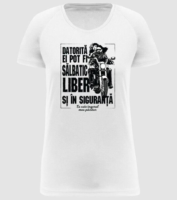 datorită lui pot fi sălbatică, liberă și în siguranță - el este îngerul meu păzitor model alb pe tricou