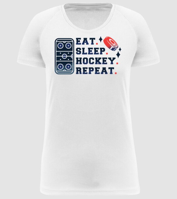 Eat Sleep Hockey Repeat model alb pe tricou