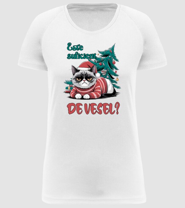Este suficient de vesel? pisică Crăciun model alb pe tricou