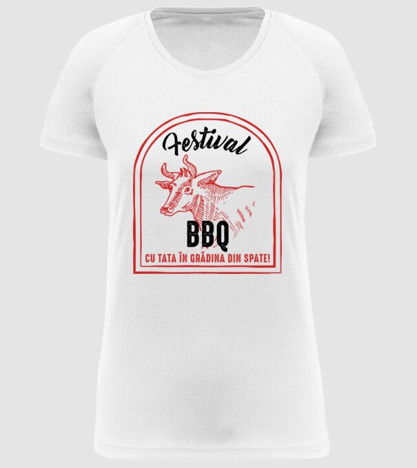 Festival BBQ - cu tata în grădina din spate! model alb pe tricou