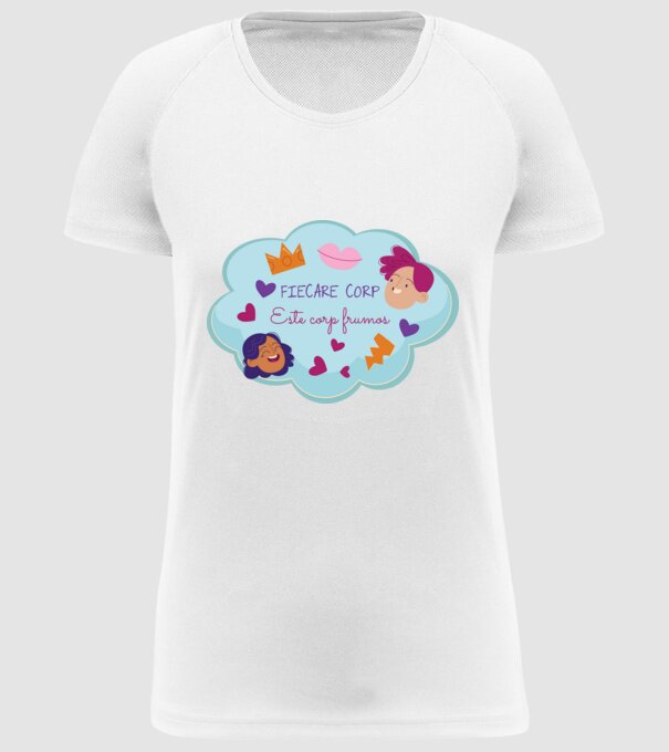 Fiecare corp model alb pe tricou