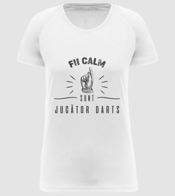 fii calm, sunt jucător darts model alb pe tricou