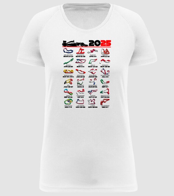 F1 calendar 2025 Alb model alb pe tricou