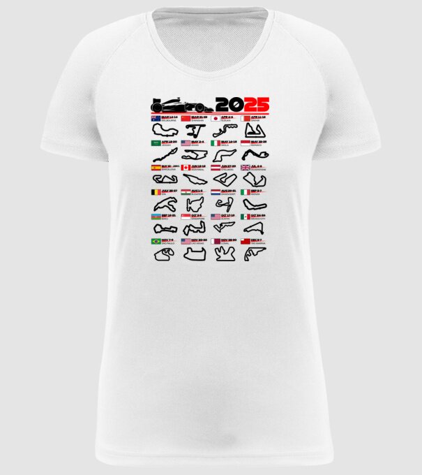 F1 calendar 2025 model alb pe tricou