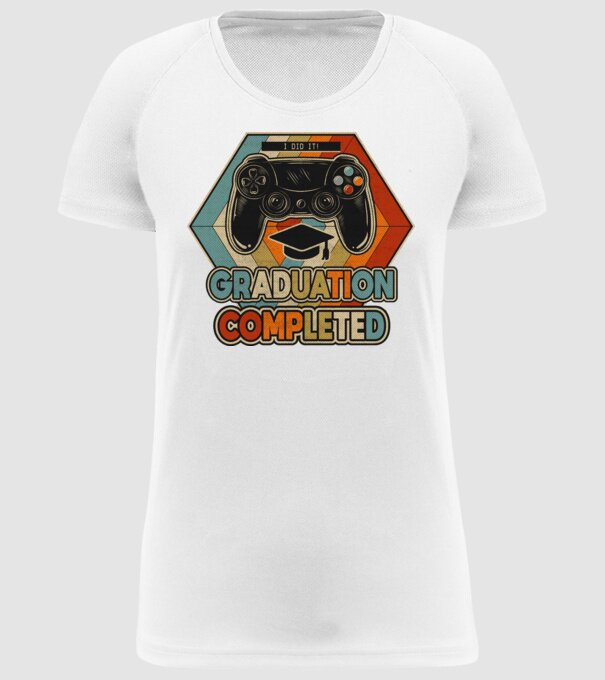 Graduatuion completed retro model alb pe tricou