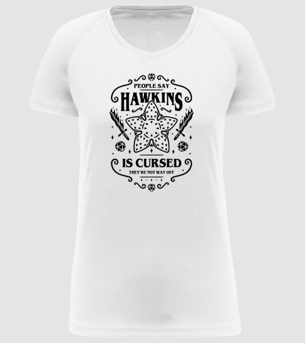 hawkins is cursed model alb pe tricou