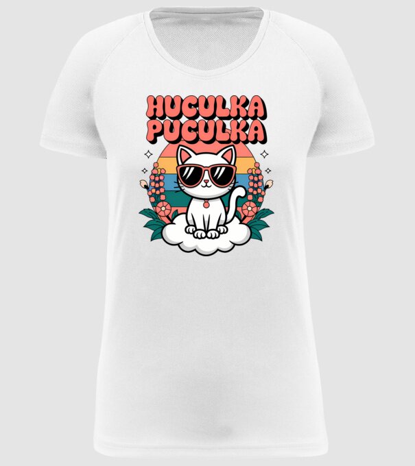 Huculka Puculka pisică 1 model alb pe tricou