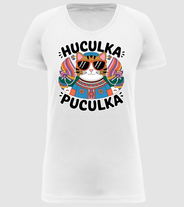 Huculka Puculka pisică 3 model alb pe tricou