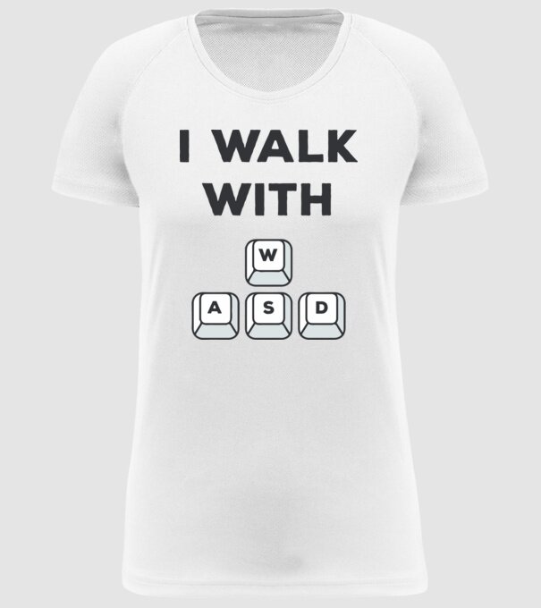 I Walk with WASD model alb pe tricou