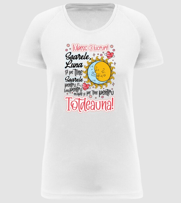 Iubesc 3 lucruri model alb pe tricou