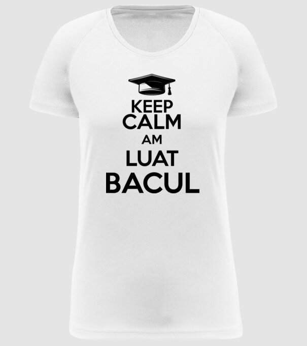Keep calm, am luat bacul model alb pe tricou