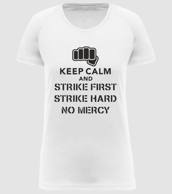 Keep calm and strike first cobra kai model alb pe tricou
