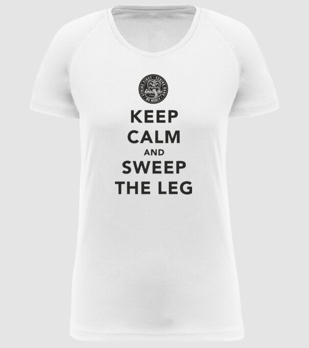 Keep calm and weep the leg cobra kai model alb pe tricou