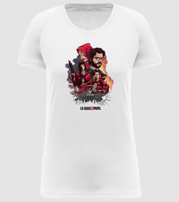 la casa de papel poster theme model alb pe tricou