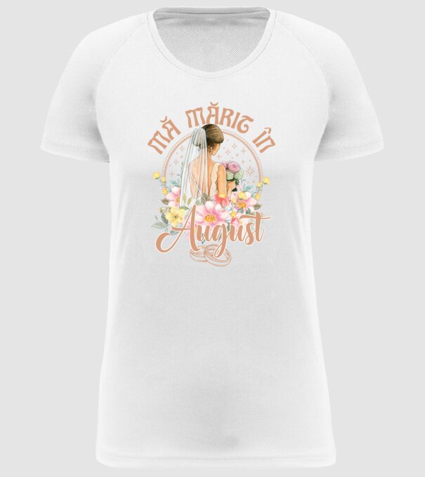 mă mărit - în august model alb pe tricou