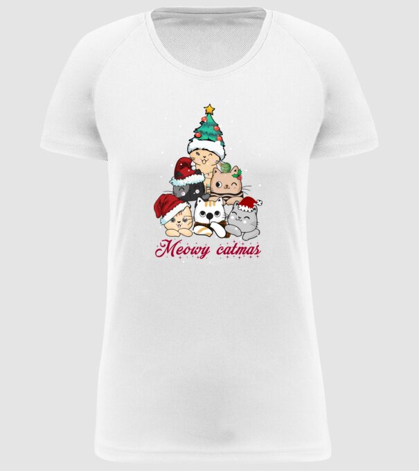 Meowy catmas model alb pe tricou