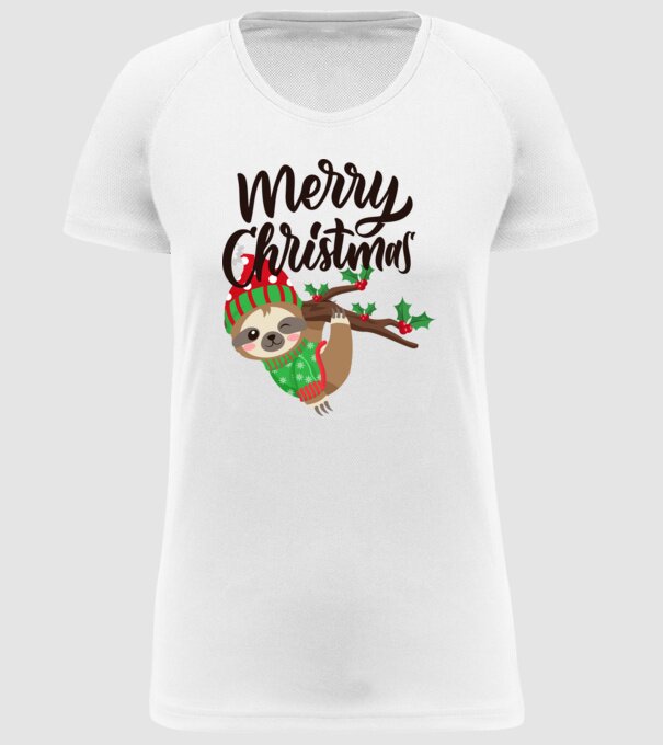 Merry christmas sloth model alb pe tricou