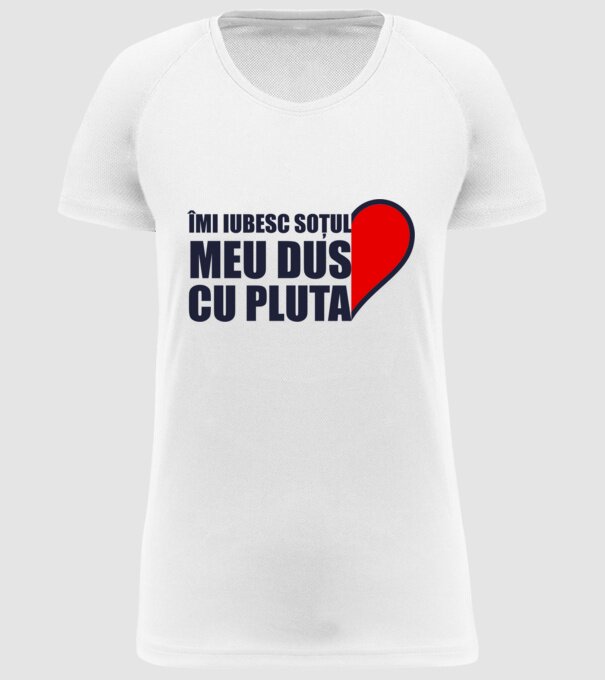 Îmi iubesc soțul meu dus cu pluta model alb pe tricou