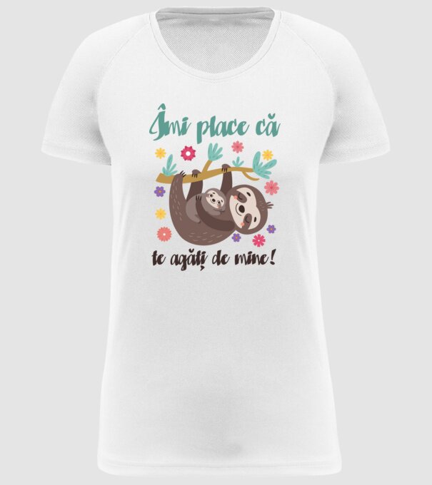 Îmi place să mă agăț de tine! Te iubesc mamă! model alb pe tricou