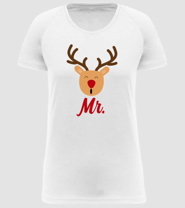 Mr. Reindeer Christmas couple model alb pe tricou