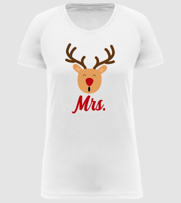 Mrs Reindeer christmas couple model alb pe tricou