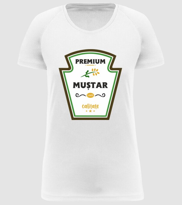 muștar premium - calitate model alb pe tricou