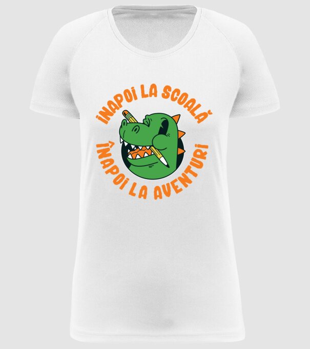 Înapoi la școală, înapoi la aventuri model alb pe tricou