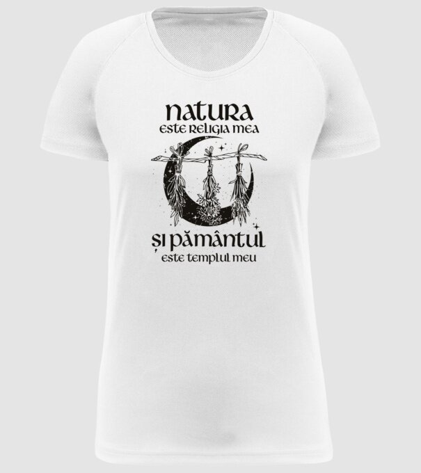 Natura este religia mea model alb pe tricou