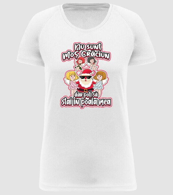 Nu sunt Moș Crăciun, dar poți să stai în poala mea model alb pe tricou