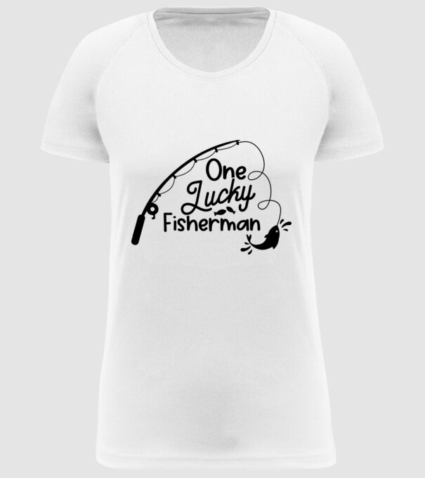 One lucky Fisherman model alb pe tricou
