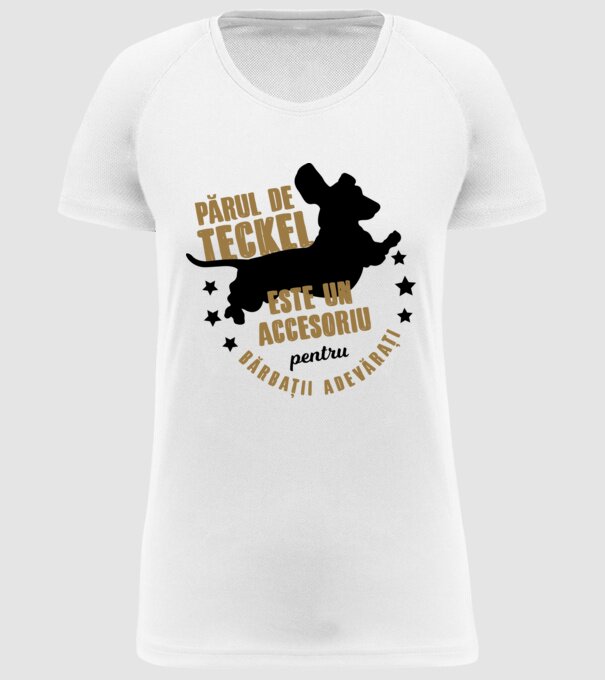 părul de teckel este un accesoriu pentru bărbații adevărați model alb pe tricou