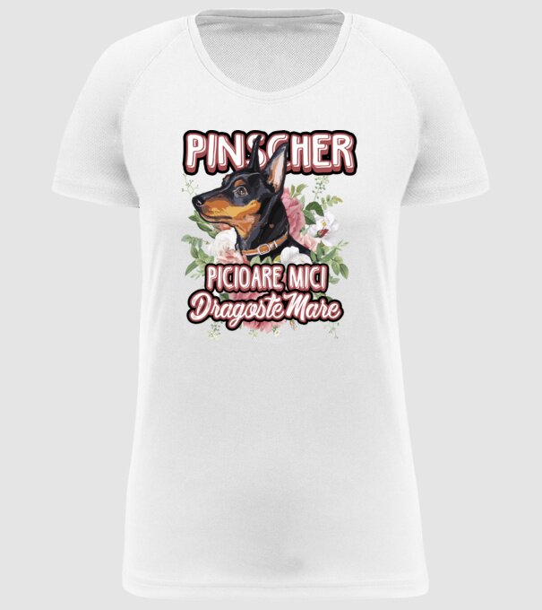 Pinscher picioare mici dragoste mare model alb pe tricou