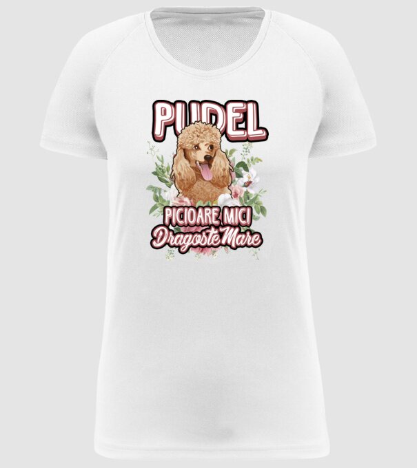 Pudel picioare mici dragoste mare model alb pe tricou