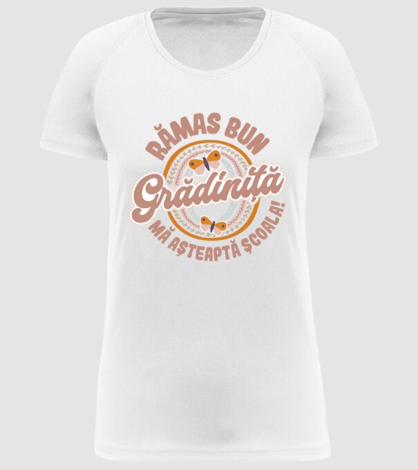 Rămas bun grădiniță, mă așteaptă școala! model alb pe tricou