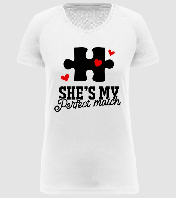 She is my perfect match model alb pe tricou