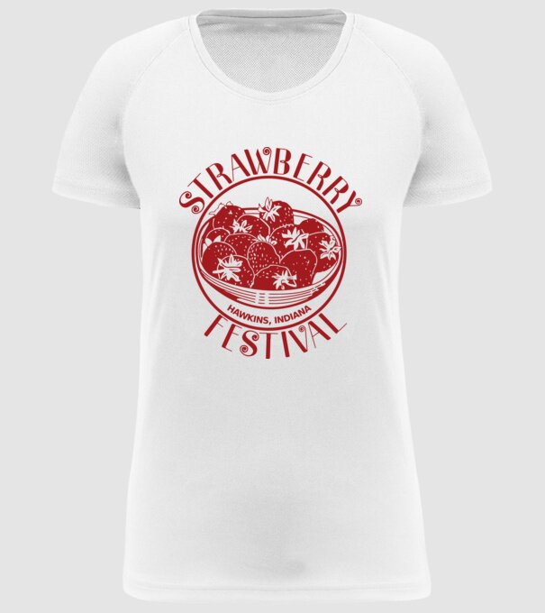 strawberry festival stranger things model alb pe tricou