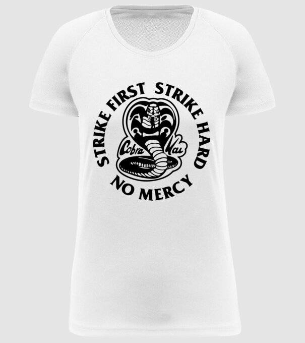 Strike first strike hard no mercy model alb pe tricou