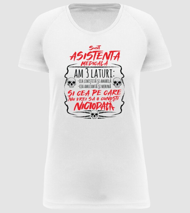 Sunt asistentă medicală am 3 laturi model alb pe tricou